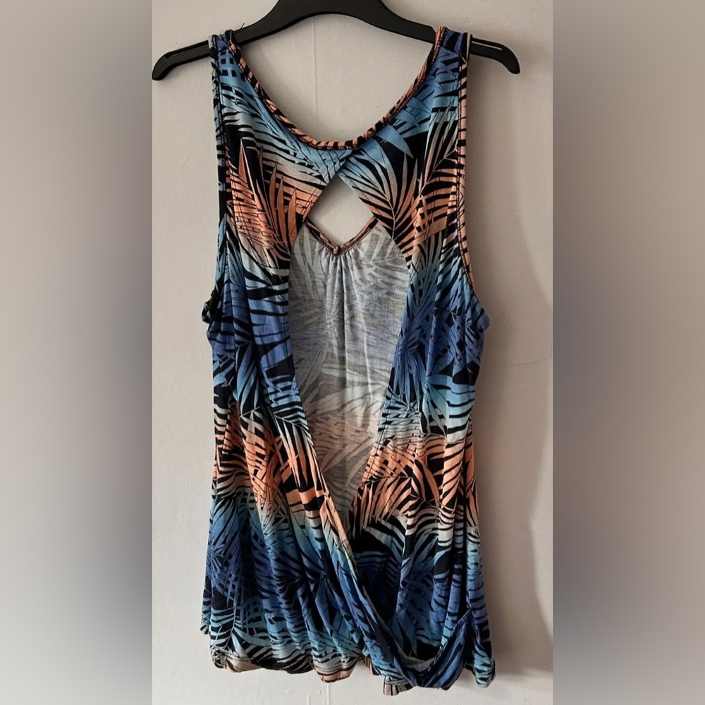 fat face womens uk 14 blue orange plam tree print cut out back top - Picture 5 of 6